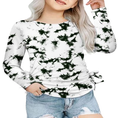 Arshiner 9yr Old Girl Tie Dye Shirt Ruched Knot Side Long Sleeve Tunic Tops for Girls Casual Teen Girls T Shirts Crew Neck Winter Tops for Girls