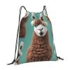 NOUZU Alpaca Llama Print Sports Drawstring Backpack For Women Men, Lightweight Gym Bag For Gym Travel Swimming view 2