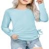 Arshiner Little Girls Dress Shirt with Ruched Knot Side, Casual Toddler Girls Crew Neck Shirts, Light Blue, Size 5T view 1