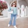 Arshiner Little Girls Dress Shirt with Ruched Knot Side, Casual Toddler Girls Crew Neck Shirts, Light Blue, Size 5T view 3