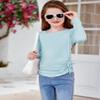 Arshiner Little Girls Dress Shirt with Ruched Knot Side, Casual Toddler Girls Crew Neck Shirts, Light Blue, Size 5T view 4