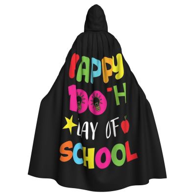 OKLRYNBV Unisex Adult Cape Party Happy 100th Day of School Halloween Hooded Cape Black