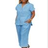 Womens Linen 2 Piece Casual Loose Matching Sets with Pockets Solid Summer Short Sleeve Top Wide Leg Pants Suit view 1