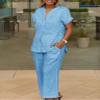 Womens Linen 2 Piece Casual Loose Matching Sets with Pockets Solid Summer Short Sleeve Top Wide Leg Pants Suit view 2