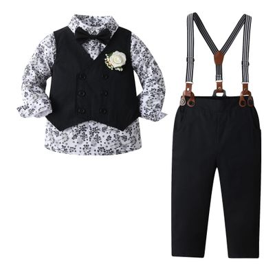 Boarnseorl Baby Boys Pants Sets,Infant Shirt+Pants+Bow Tie+Vest+Suspenders+Boutonniere,Toddler Little Kids Wedding Outfits,18-24M