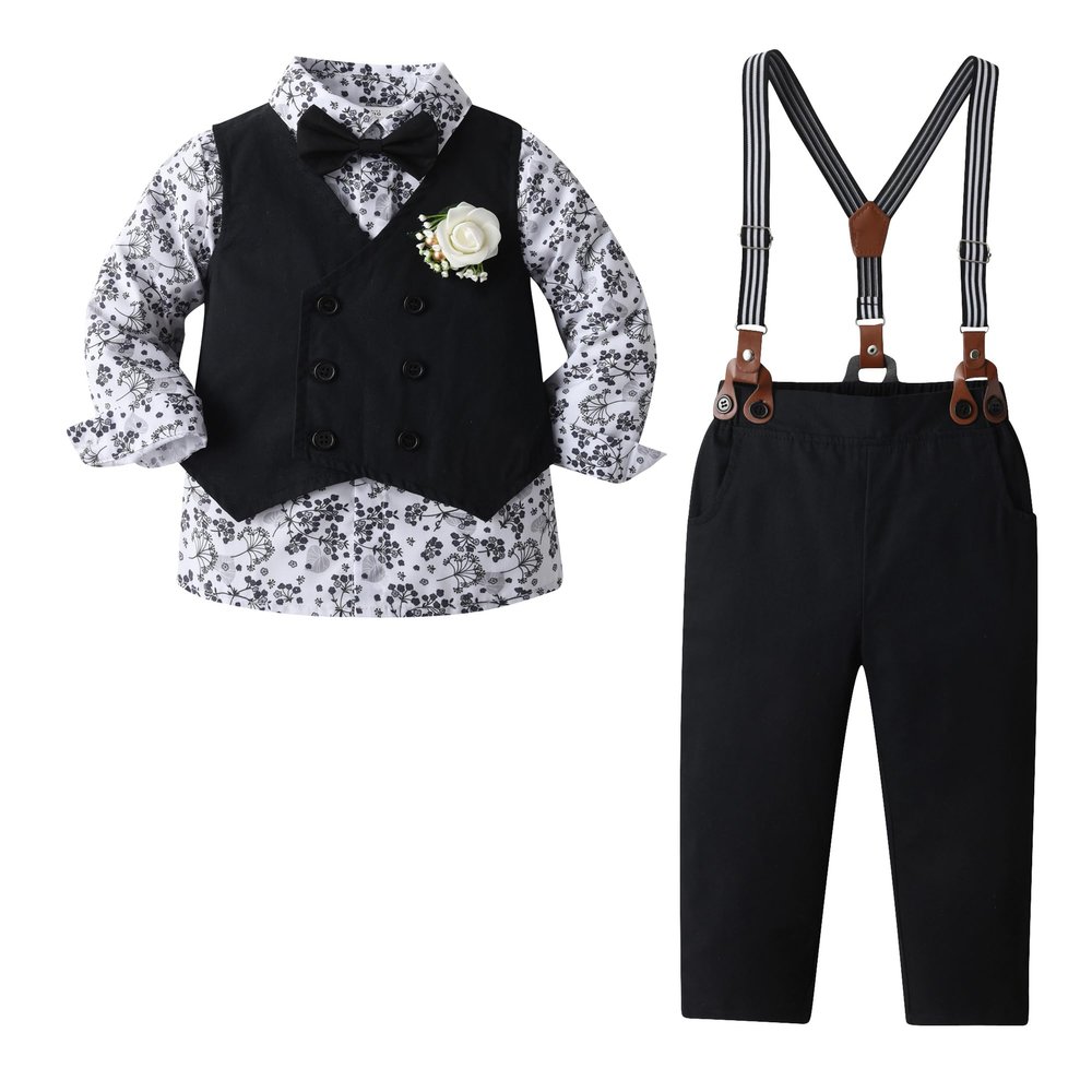 Boarnseorl Baby Boys Pants Sets,Infant Shirt+Pants+Bow Tie+Vest+Suspenders+Boutonniere,Toddler Little Kids Wedding Outfits,18-24M
