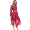 Alvivi Women's Belly Dance Costume Outfits Long Puff Sleeve Crop Top with Chiffon Dance Skirt Hot Pink One Size