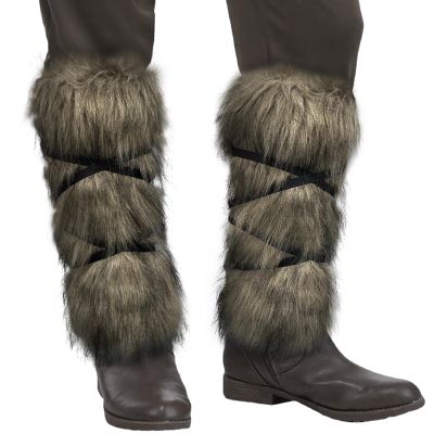 HiiFeuer Viking Artificial Fur Barbarian Leg Warmers Wrap, Medieval Fuzzy Leg Gaiters, Warrior Shin Guards Vintage Leg Armor (Brown A)