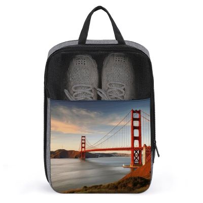 YHEGBFD Travel Shoe Bag,Golden Gate Bridge Print Shoe Pouch,outdoor Zippered Carrier Shoe Bags,mens Womens Shoe Tote Bag, style