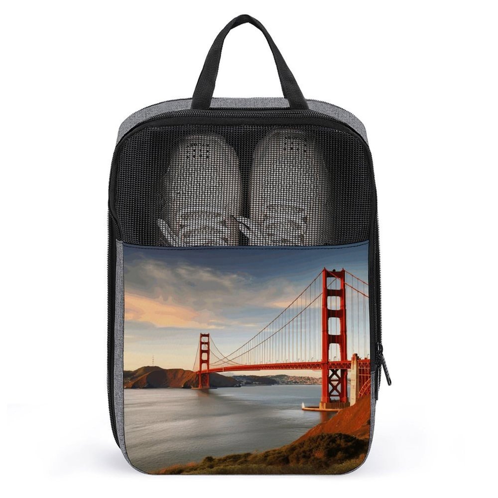 YHEGBFD Travel Shoe Bag,Golden Gate Bridge Print Shoe Pouch,outdoor Zippered Carrier Shoe Bags,mens Womens Shoe Tote Bag, style