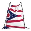 NOUZU Ohio State Flag Print Sports Drawstring Backpack For Women Men, Lightweight Gym Bag For Gym Travel Swimming, White view 1