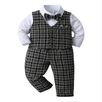 Boarnseorl Baby Boys Pants Sets,Infant Shirt+Pants+Bow Tie+Vest,Toddler Little Kids Gentleman Outfits,5-6Y