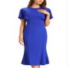 Allegra K Sheath Dress for Women's Ruffle Sleeve Round Neck Casual Slim Fit Cocktail Dresses X-Small Royal Blue view 1