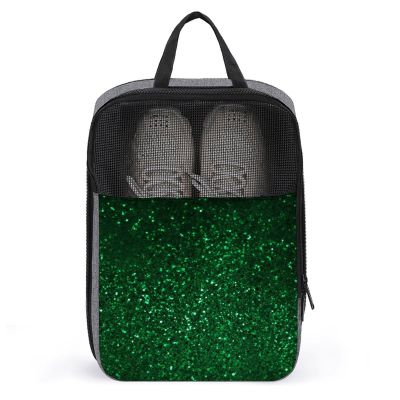 Travel Shoe Bag,Green Sequin Sparkle Print Shoe Pouch,outdoor Zippered Carrier Shoe Bags,mens Womens Shoe Tote Bag