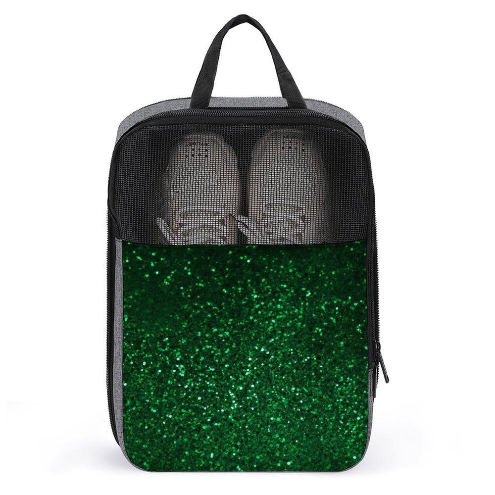 Travel Shoe Bag,Green Sequin Sparkle Print Shoe Pouch,outdoor Zippered Carrier Shoe Bags,mens Womens Shoe Tote Bag