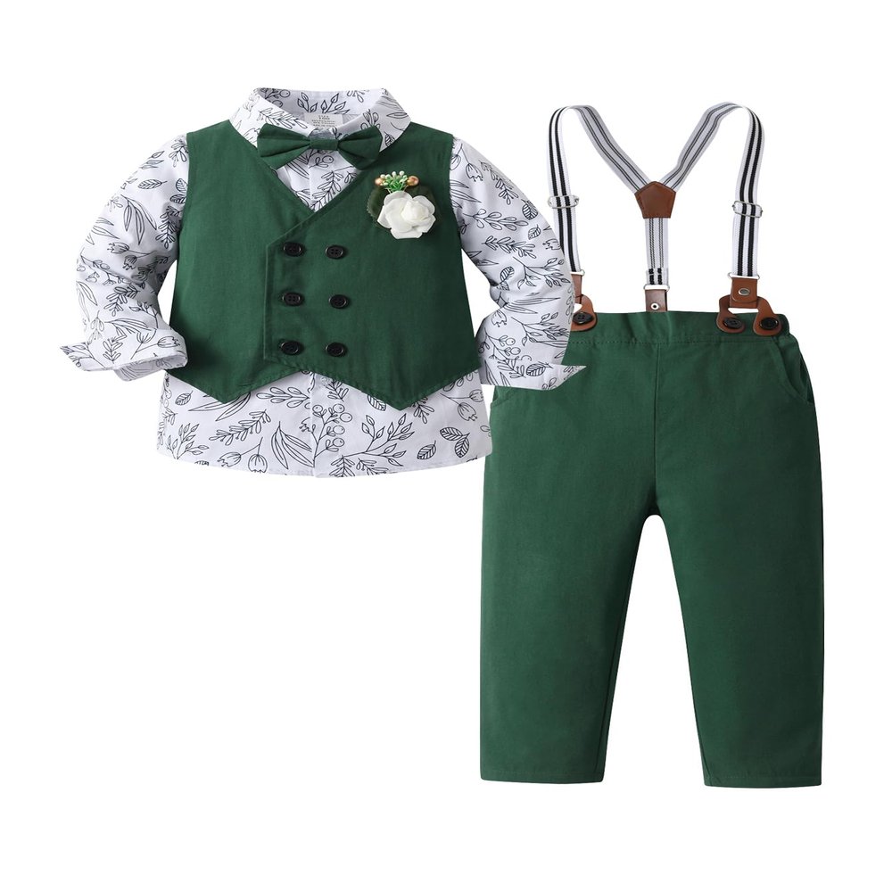 Boarnseorl Baby Boys Pants Sets,Infant Shirt+Pants+Bow Tie+Vest+Suspenders+Boutonniere,Toddler Little Kids Wedding Outfits,9-12M