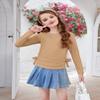 Arshiner Cute Girls' Shirts - Ruched Knot Side Kids' Casual Long Sleeve Crew Neck Teens Size 9-10 Khaki view 3