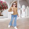 Arshiner Cute Girls' Shirts - Ruched Knot Side Kids' Casual Long Sleeve Crew Neck Teens Size 9-10 Khaki view 4