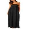 utcoco Summer Tie Back Dress for Women 2024 Sexy Spaghetti Straps Backless Long Maxi Dress with Pockets (XX-Large, Black)