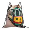 NOUZU Lisbon Tram Pattern Print Sports Drawstring Backpack For Women Men, Lightweight Gym Bag For Gym Travel Swimming, White view 1
