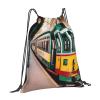 NOUZU Lisbon Tram Pattern Print Sports Drawstring Backpack For Women Men, Lightweight Gym Bag For Gym Travel Swimming, White view 2