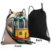 NOUZU Lisbon Tram Pattern Print Sports Drawstring Backpack For Women Men, Lightweight Gym Bag For Gym Travel Swimming, White view 3