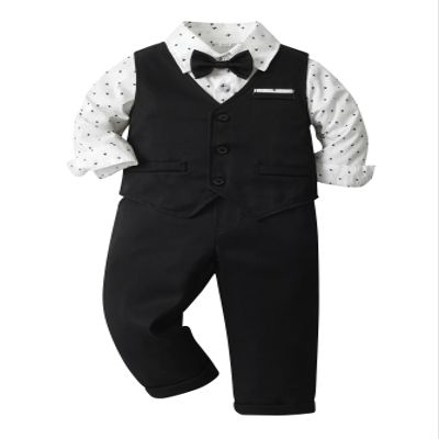 Boarnseorl Baby Boys Pants Sets,Infant Shirt+Pants+Bow Tie+Vest+Suspenders,Toddler Little Kids Gentleman Outfits,18-24M