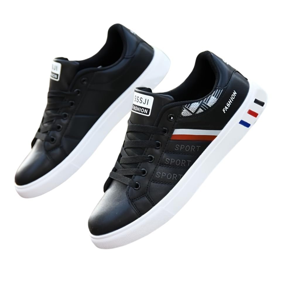 Hhhchpm Men's Trendy Street Style Low Top Skateboard Shoes, Comfy Non Slip Lace Up Durable Sneakers for Men's Outdoor Activities (Black,8)