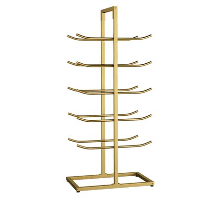 5 Tier Double Row Yoga Mat Organizer, Workout Storage Shelf With Hooks For Foam Roller Jumping Ropes Stretching Straps Resistance Bands, Small Floor Space Sports Equipment Organizer(Gold,60X40X130CM)