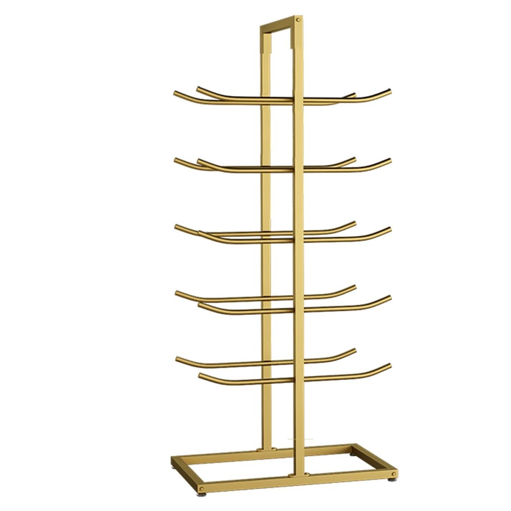 5 Tier Double Row Yoga Mat Organizer, Workout Storage Shelf With Hooks For Foam Roller Jumping Ropes Stretching Straps Resistance Bands, Small Floor Space Sports Equipment Organizer(Gold,60X40X130CM)