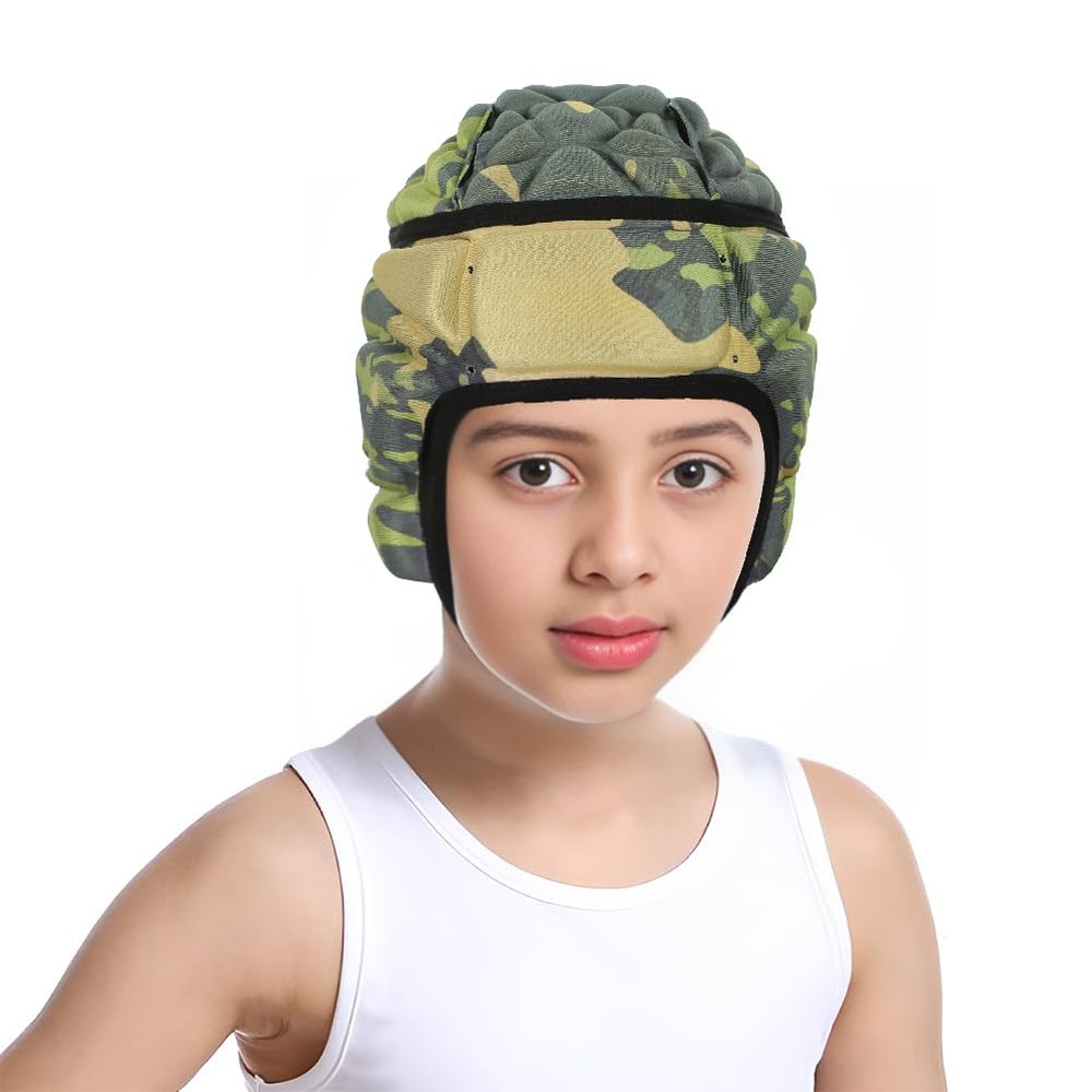 Padded Rugby Helmet Protective Soft Shell Flag Football Soccer Headgear Adjustable Protector Cap for Youth Kids