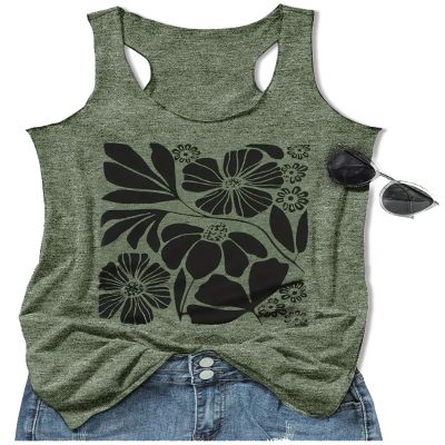 Boho Tank Tops for Women Retro Floral Graphic Tops Ladies Summer Basic Vacation Tank Tops 2025 Trendy Sleeveless T Shirt(2X-Large,Floral Green 4)