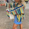 CORIRESHA Women's Rainbow Cardigan Open Front Long Sleeve Boho Crochet Colorful Striped Sweater view 4