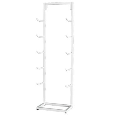 5 Tier Floor Standing Yoga Mat Stand, Small Footprint Exercise Mat Rack With Hooks Easy Pick Up For Foam Roller Resistance Bands Skipping Rope, Steel Yoga Accessories Storage Rack(White,40X27X130CM)