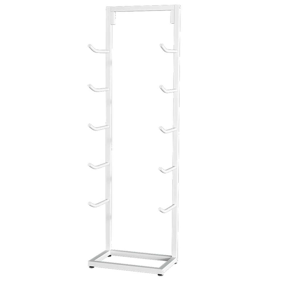 5 Tier Floor Standing Yoga Mat Stand, Small Footprint Exercise Mat Rack With Hooks Easy Pick Up For Foam Roller Resistance Bands Skipping Rope, Steel Yoga Accessories Storage Rack(White,40X27X130CM)