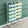 5 Tier Floor Standing Yoga Mat Stand, Small Footprint Exercise Mat Rack With Hooks Easy Pick Up For Foam Roller Resistance Bands Skipping Rope, Steel Yoga Accessories Storage Rack(White,40X27X130CM) view 3