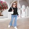 Arshiner Toddler Girls Long Sleeve Shirt - Ruched Knot Side 5T Crew Neck Tunic Tops for Girls Black view 4
