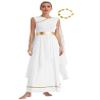 Sinleey Women Chiffon Ancient Toga Costume Grecian Toga Dress Roman Dress with Gold Leaves Garland Headwear White Large view 3