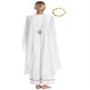 Sinleey Women Chiffon Ancient Toga Costume Grecian Toga Dress Roman Dress with Gold Leaves Garland Headwear White Large view 4