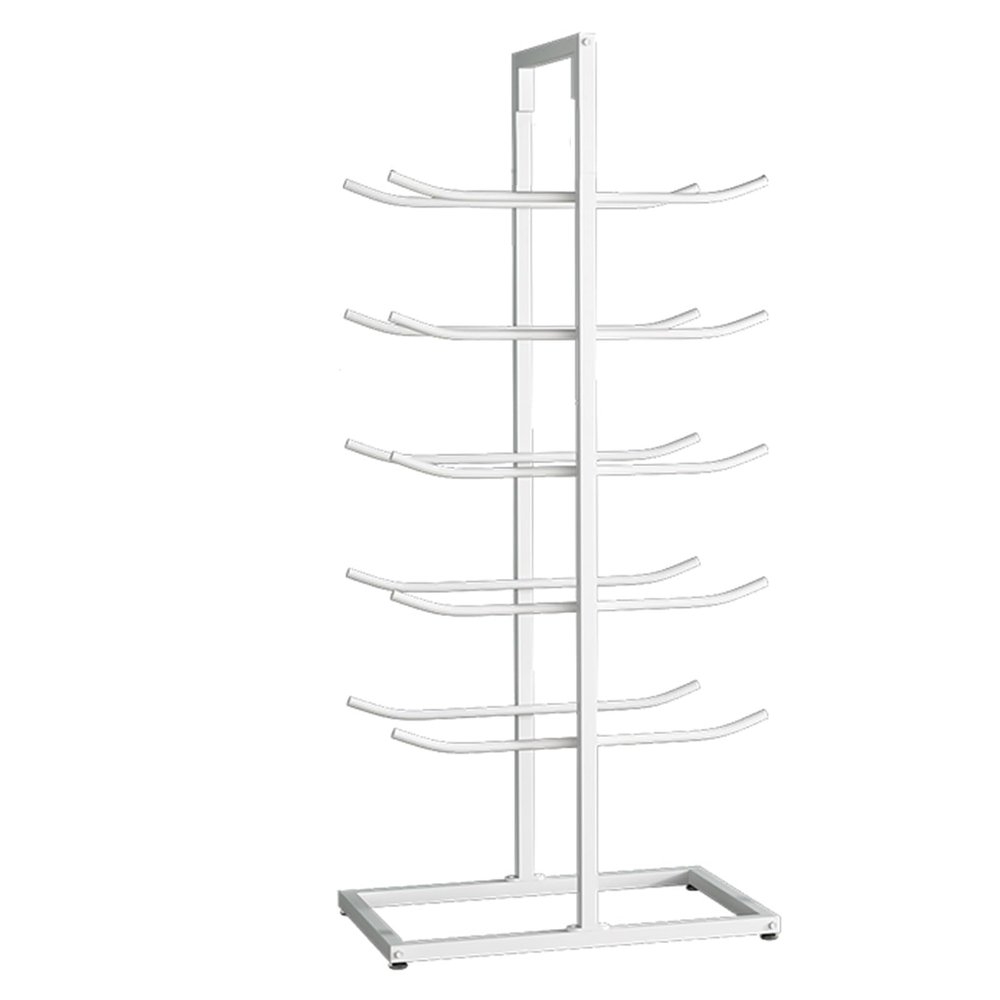 5 Tier Double Row Yoga Mat Organizer, Workout Storage Shelf With Hooks For Foam Roller Jumping Ropes Stretching Straps Resistance Bands, Small Floor Space Sports Equipment Organizer(White,60X40X130CM)