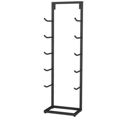 5 Tier Floor Standing Yoga Mat Stand, Small Footprint Exercise Mat Rack With Hooks Easy Pick Up For Foam Roller Resistance Bands Skipping Rope, Steel Yoga Accessories Storage Rack(Black,40X32X130CM)