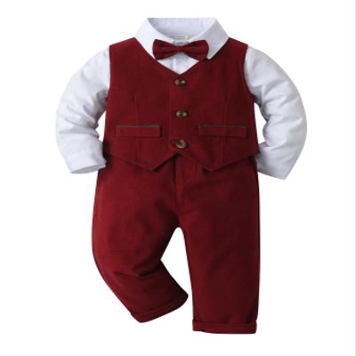Boarnseorl Baby Boys Pants Sets,Infant Shirt+Pants+Bow Tie+Vest,Toddler Little Kids Gentleman Outfits,5-6Y