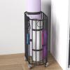 AMUFJJ Iron Yoga Mat Storage Cart, Mobile Home Gym Storage Rack with Wheels&Handles for Foam Roller Skipping Rope Resistance Bands, Stylish Fitness Storage Manager(Black) view 3