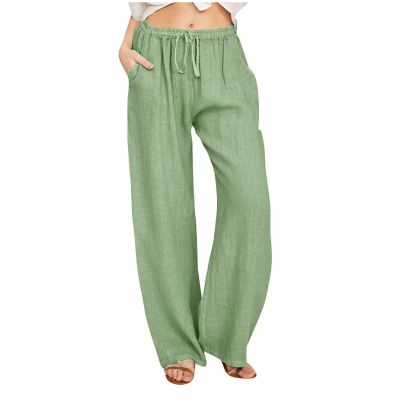Xiaojmake Womens Summer Cotton Linen Pants Wide Leg Casual Drawstring High Waist Palazzo Pants Loose Trousers with Pockets