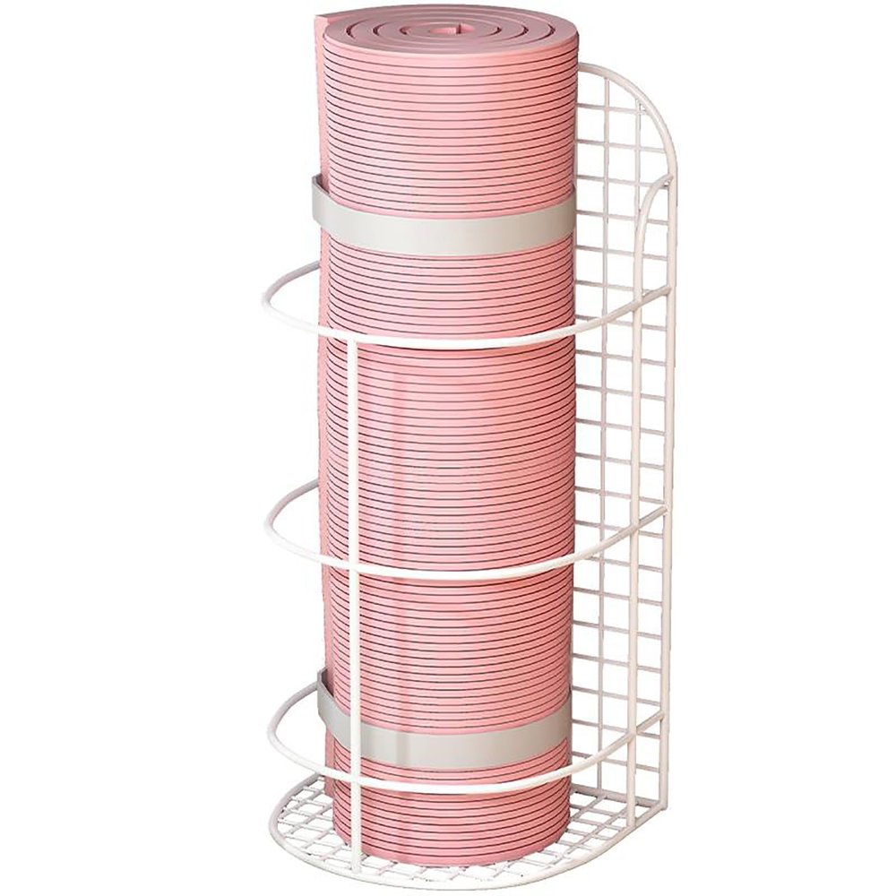 AMUFJJ Small Yoga Mat Storage Holder, Gym Mat Rack Wall Mounted Floor Standing for Foam Roller Badminton Racket Baseball Bat, No Installation Required Home Gym Organizer(White,20X15X54cm)