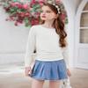Arshiner Girls Tunic Tee Top Long Sleeve Blouse Ruched Knot Side Casual T-Shirt Crew Neck Size 10-12 White view 3