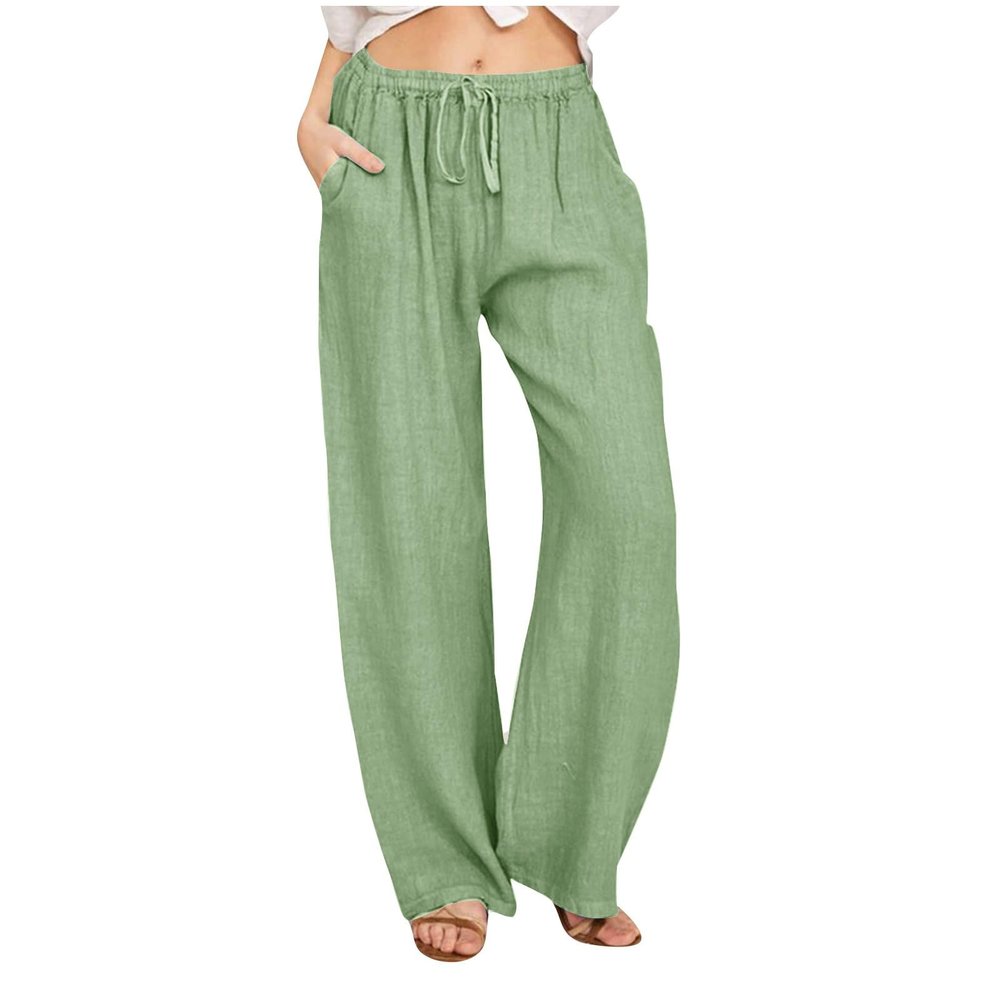 Xiaojmake Womens Summer Cotton Linen Pants Wide Leg Casual Drawstring High Waist Palazzo Pants Loose Trousers with Pockets