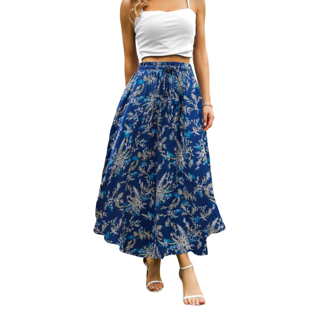 Abaadlw Maxi Skirts for Women with Pockets Long Midi Length Casual Skirt for Beach Party Holiday