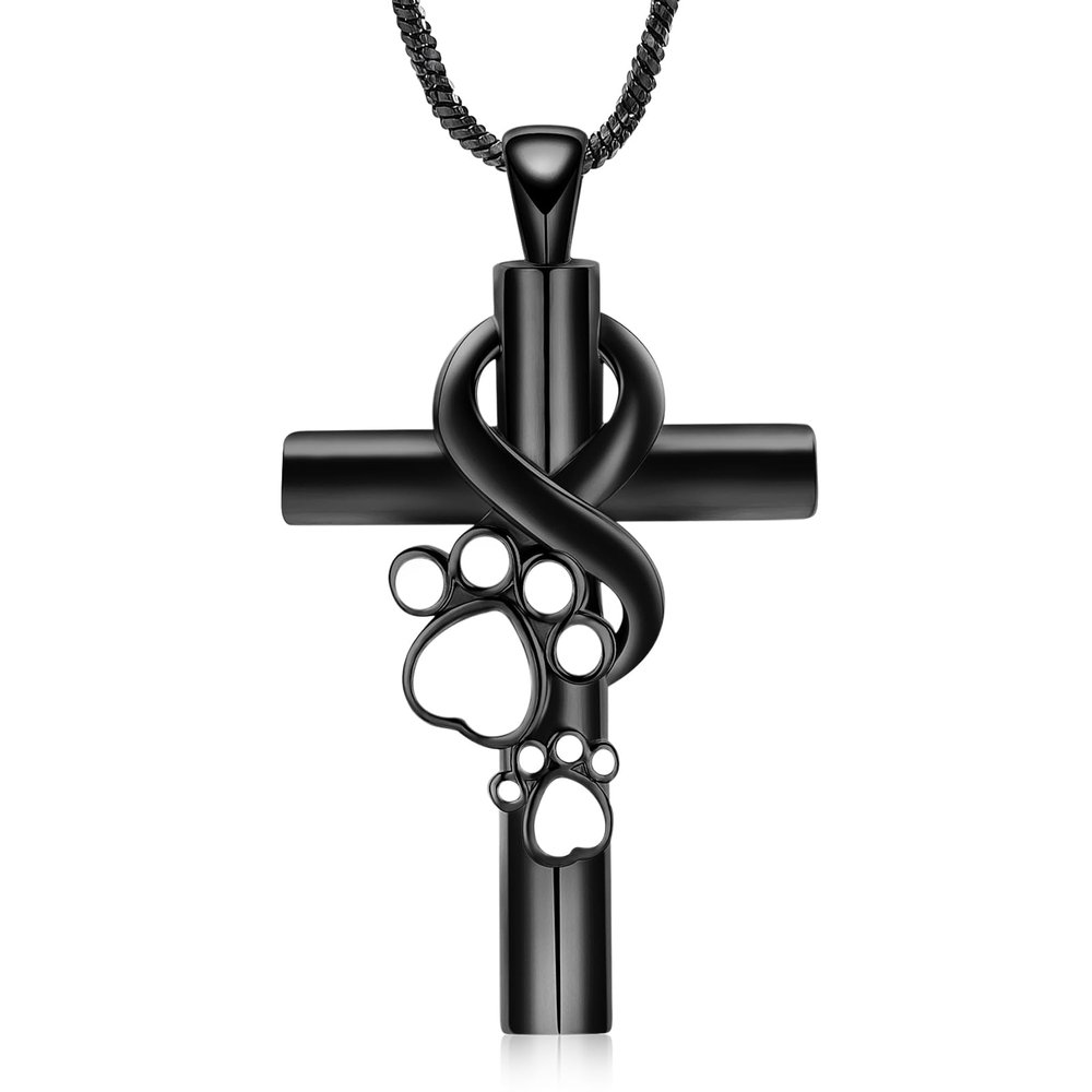AIWENXI Cross Urn Necklaces for Ashes Dog Paws Print Cremation Jewelry for Men Women Stainless Steel Urns Necklaces Pendant Memorial Keepsakes Ashes Jewelry