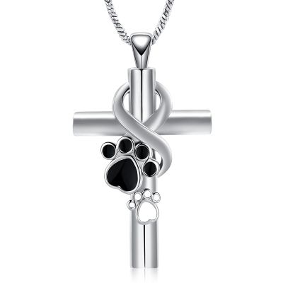AIWENXI Cross Urn Necklaces for Ashes Dog Paws Print Cremation Jewelry for Men Women Stainless Steel Urns Necklaces Pendant Memorial Keepsakes Ashes Jewelry